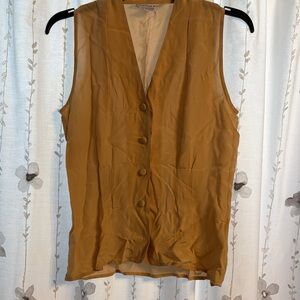 Anna And Frank Sleeveless Button-Up Blouse 100% Silk Brown